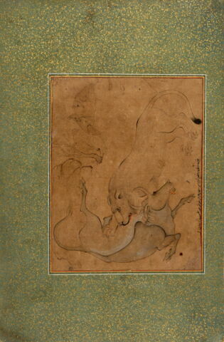 Le lion dévore le boeuf Shanzaba sous l'oeil des deux chacals Kalila et Dimna, image 2/2