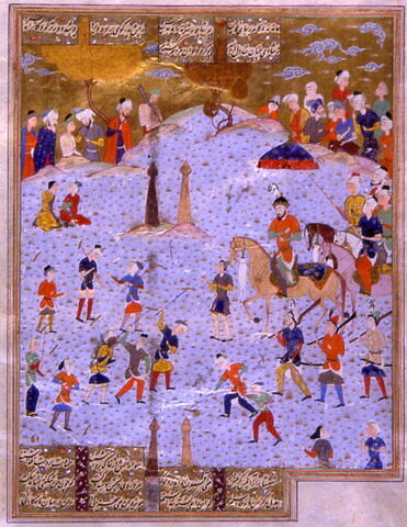 Le roi Ardashir reconnaît son fils Shapur parmi les enfants jouant au polo (page d'un