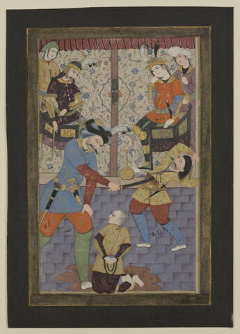 Khorchid sauvé du bourreau par Shapur en présence de Darab et de Tunadj (Peinture d'un ouvrage non identifié)