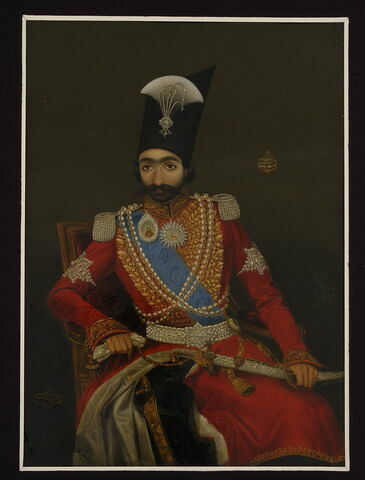 Portrait de Nasir al-Din Shah dans un fauteuil européen tapissé de velours rouge, image 2/3