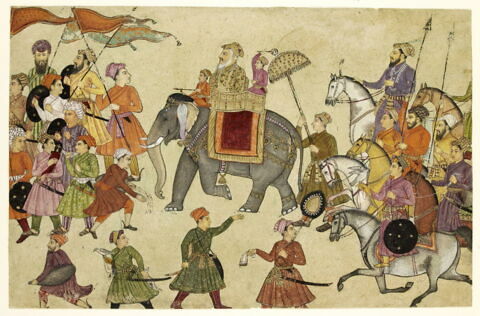 Shah Jahan monté sur un éléphant et accompagné de sa suite, image 1/1