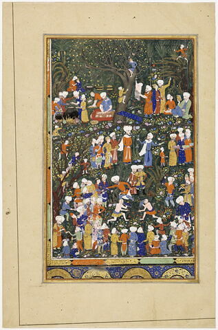 Scène de lutte dans un jardin (page d'un "Livre des rois")