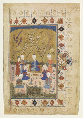 Repas princier dans un jardin (page d'un manuscrit non identifié), image 2/3