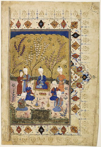 Repas princier dans un jardin (page d'un manuscrit non identifié), image 1/3