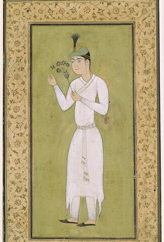 Jeune homme en blanc tenant une branche fleurie (page d'album), image 3/3