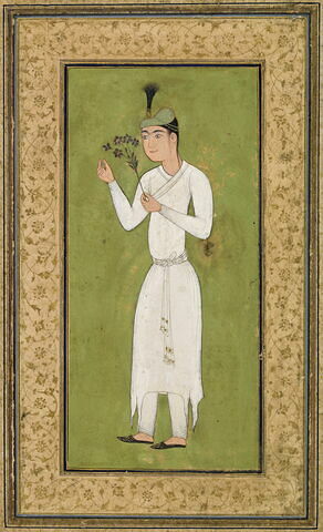 Jeune homme en blanc tenant une branche fleurie (page d'album), image 2/3