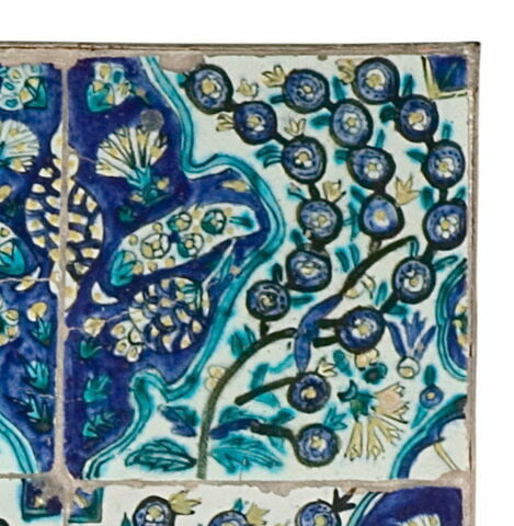 Carreau aux médaillons polylobés fleuris sur fond de branches ondulantes de prunus, image 1/1