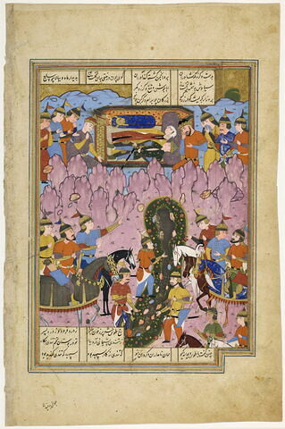 Farud et sa mère Jarireh gisant sur le trône (page d'un "Livre des rois")