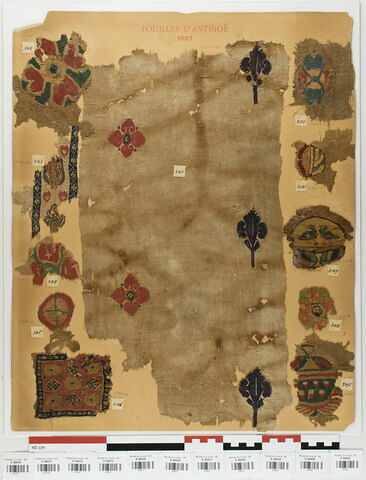 châle ; bande décorative d'habillement ; tabula ; décor de textile ; fragments