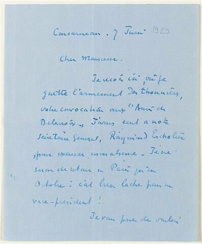 Lettre autographe signée Paul Signac à Maurice Denis, 7 juin 1929