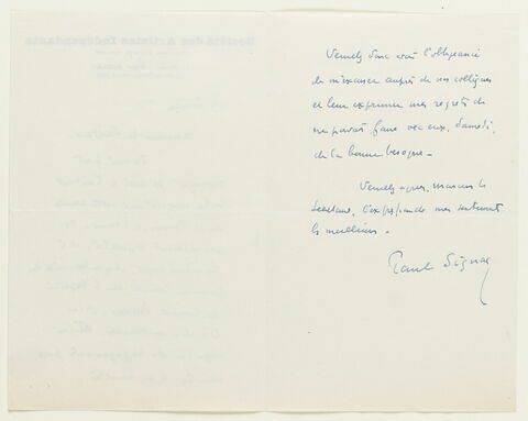 Lettre autographe signée Paul Signac à Raymond Escholier (?), 9 janvier