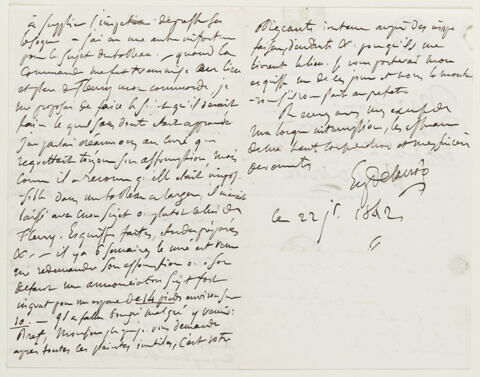 Lettre autographe signée Delacroix à Augustin Varcollier, 22 janvier 1842