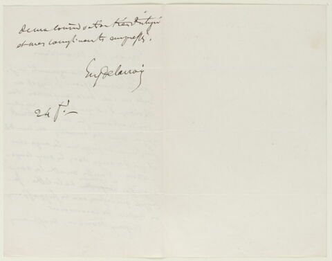 Lettre autographe signée Delacroix à Augustin Varcollier, 24 février