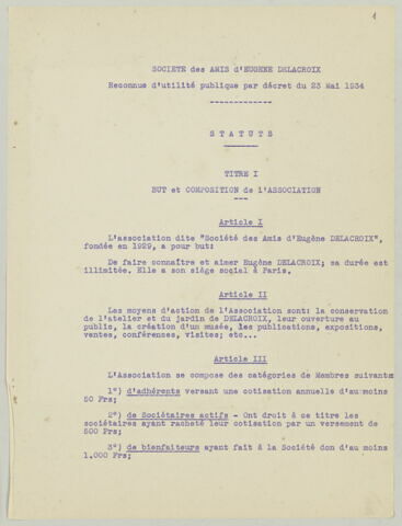 Statuts de la Société des Amis d'Eugène Delacroix, image 2/4