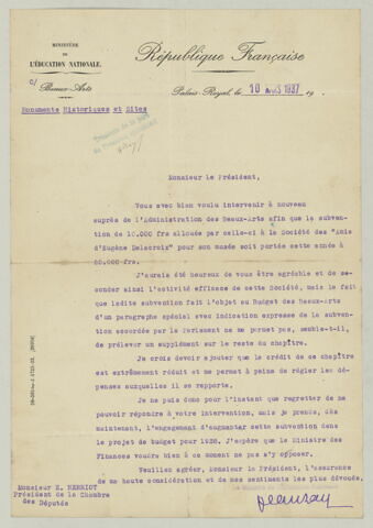 LS Jean Zay à Edouard Herriot, 10 mars 1937