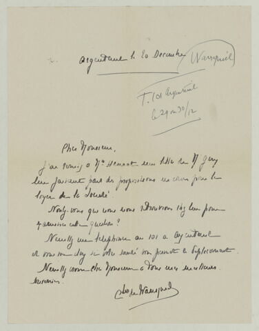 LAS Comtesse de Waresquiel à Charles Fegdal, 20 décembre 19XX, image 2/2