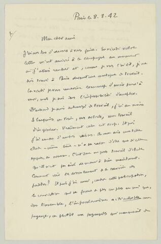 LAS Pierre du Colombier à Charles Fegdal, 8 août 1942