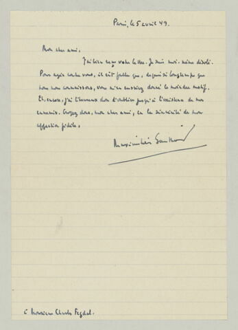 BAS Maximilien Gautier à Charles Fegdal, 5 avril 1943