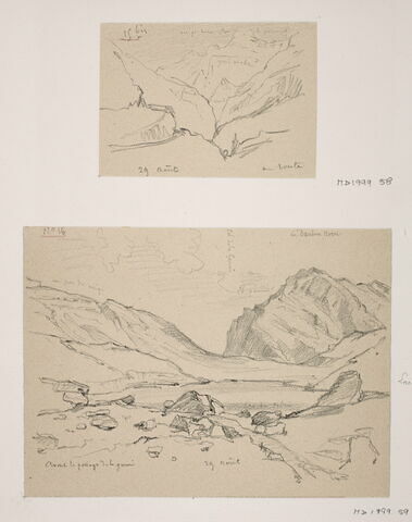 Album du "Voyage en Suisse". 1864, d'après Constant DUTILLEUX- Lac de montagne Dauben Horn "29 Août"