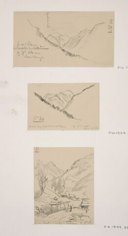Album du "Voyage en Suisse". 1864, d'après Constant DUTILLEUX- Paysage de montagne, le Mont-Blanc vue de la vallée de Vallorcine "9 Septembre"