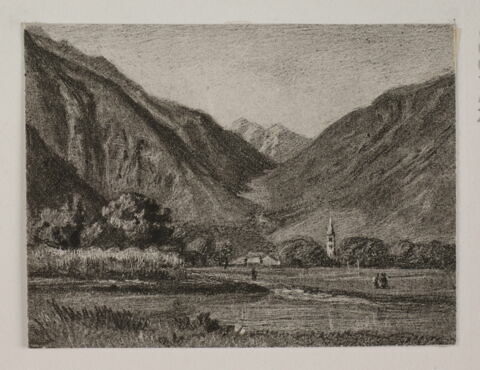 Album du "Voyage en Suisse". 1864, d'après Constant - Paysage d'une vallée en regard de Martigny