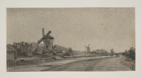 Album du "Voyage en Hollande". 1854, d'après Constant DUTILLEUX- Environs de Rotterdam. Paysage fluvial