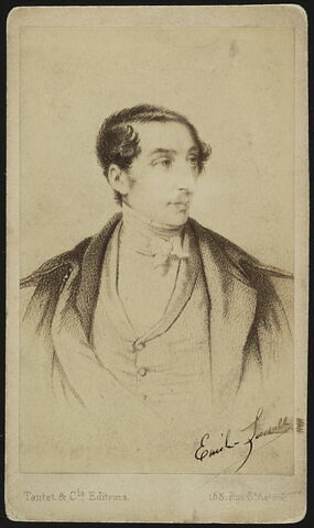 Photographie d'une estampe représentant un jeune homme en buste (Emile Lassalle?)
