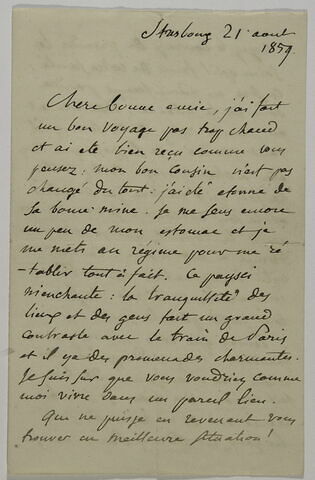 Lettre autographe signée d'Eugène Delacroix à Jenny le Guillou, Strasbourg, 21 août 1859, image 2/2