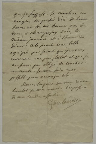 Lettre autographe signée d'Eugène Delacroix à Jenny le Guillou, Ante par Sainte-Menehoulde,19 septembre 1862