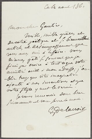 Lettre à Théophile Gautier, Ce jeudi (1861), image 1/2