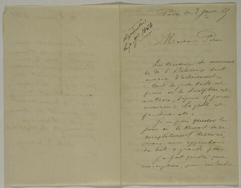 Lettre autographe signée de Darcy à A. Piron, 3 janvier 1865, image 2/2