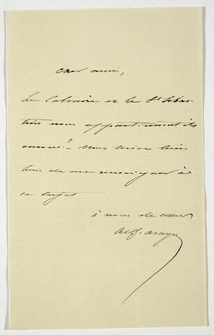 Lettre autographe signée Alfred Arago