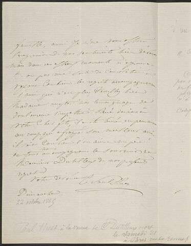 Lettre autographe signée de Paul Huet à Mme Dutilleux, 22 octobre 1865, image 2/2