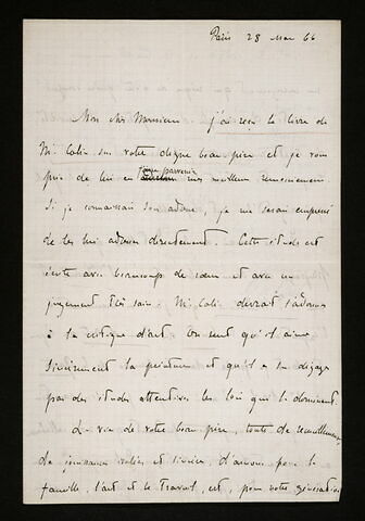 Lettre autographe de Philippe BURTY à Alfred ROBAUT, le 28 mars 1866