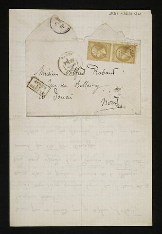 Lettre autographe de Philippe BURTY à Alfred ROBAUT, le 28 mars 1866, image 2/4
