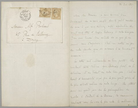 Lettre autographe de Philippe BURTY à Alfred ROBAUT, le 25 juin 1867