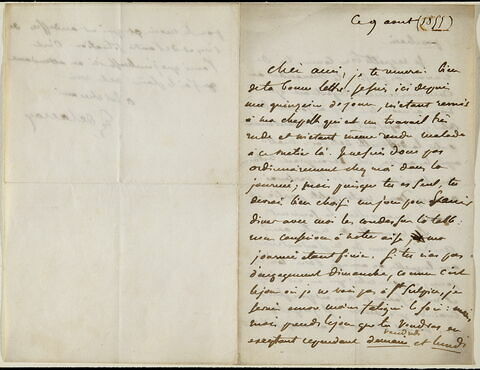 Lettre autographe signée de Delacroix à Louis GUILLEMARDET, 9 août, image 1/1