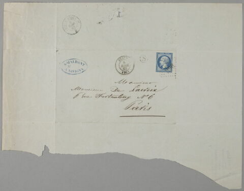 Enveloppe manuscrite adressée à Delacroix, 5 avril 1863, image 1/1
