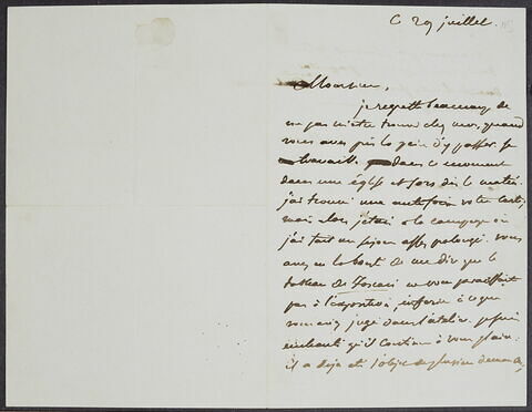 Lettre signée Eug. Delacroix, 29 juillet, image 1/2
