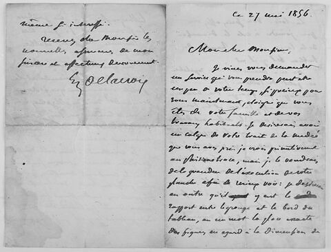 Lettre autographe signée d'Eugène Delacroix à Emile Lassalle, datée du 27 mai 1856, image 2/2