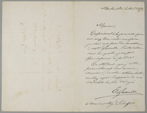 Lettre autographe signée E. Lassalle à Ary Scheffer, datée Montmartre 4 avril 1857