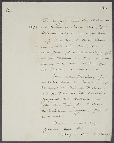 Note autographe de Ludovic Halévy au sujet de l'élection de Delacroix à l'Académie le 10 janvier 1857