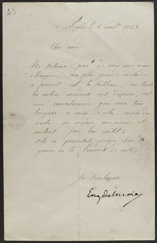 Lettre écrite par Jenny Le Guillou, signée Delacroix, 6 août 1863