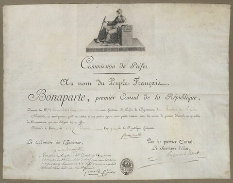 Acte de nomination de Charles Delacroix au poste de Préfet des Bouches-du-Rhône