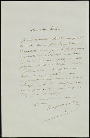 Lettre autographe signée à Eugène Delacroix