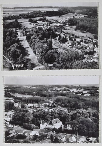 Carte postale de vue aérienne du château d'Orrouy, 6 novembre 1967, signées Comte Doria