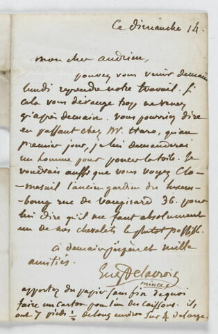 Lettre autographe signée Eugène Delacroix à Pierre Andrieu, 