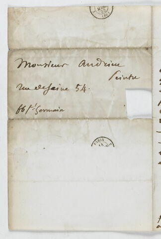 Lettre autographe signée Eugène Delacroix à Pierre Andrieu, 