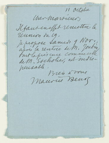 Lettre autographe signée Maurice Denis à Jean Sergent, Paris, 11 octobre