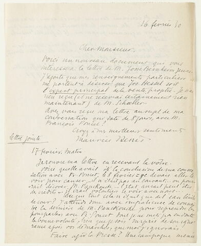 Lettre autographe signée Maurice Denis à André Joubin, 16-17 février 1930, image 2/2